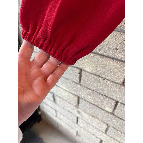 Madewell Texture & Thread Wrap Top M Red Long Sleeve Crepe Knit Womens Blouse Wi - Picture 4 of 8